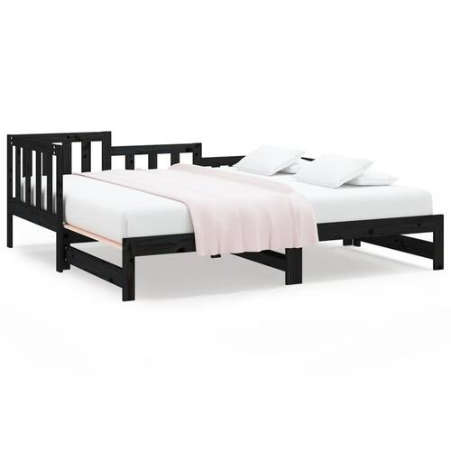 Daybed med udtræk 2x(90x190) cm massivt fyrretræ sort