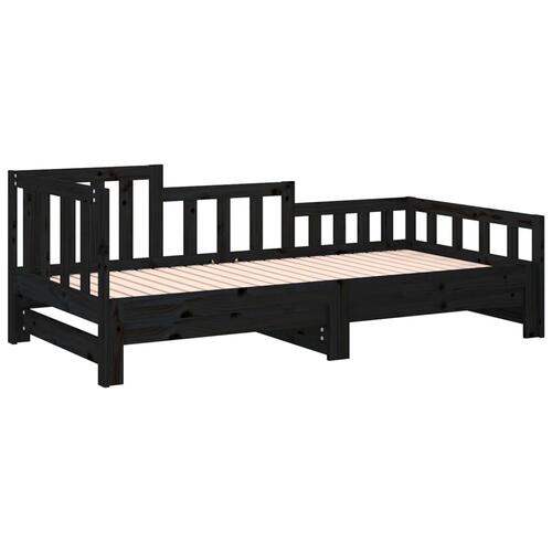 Daybed med udtræk 2x(90x190) cm massivt fyrretræ sort