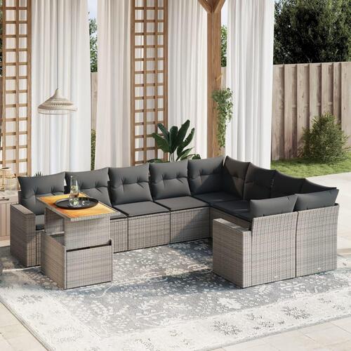 Sofasæt til haven 10 dele med hynder polyrattan grå