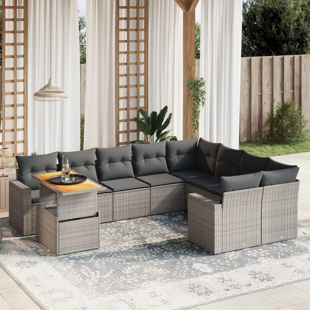 Sofasæt til haven 10 dele med hynder polyrattan grå