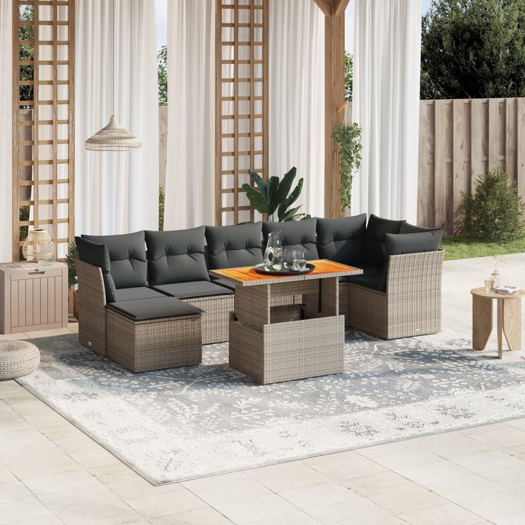 Sofasæt til haven 8 dele med hynder polyrattan grå