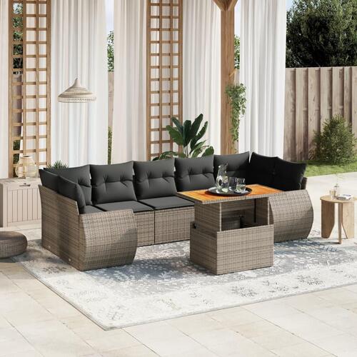 Sofasæt til haven 8 dele med hynder polyrattan grå