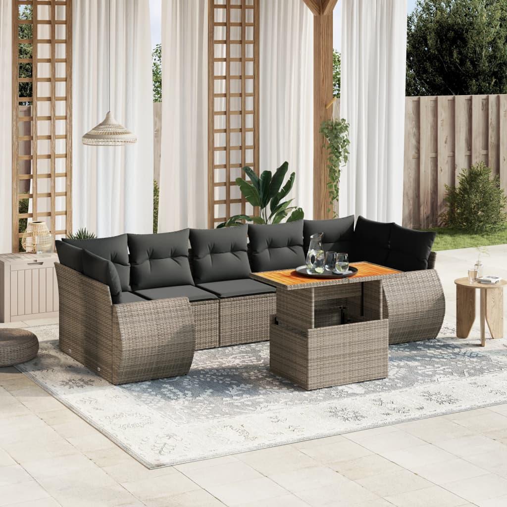 Sofasæt til haven 8 dele med hynder polyrattan grå