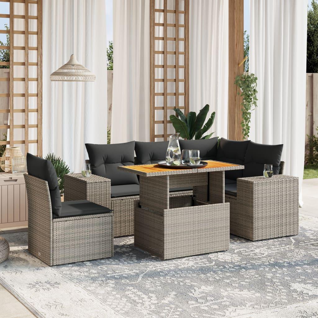 Sofasæt til haven 6 dele med hynder polyrattan grå