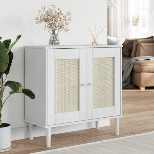 Skænk SENJA 80×35×80 cm - rattan-look, massivt fyrretræ, hvid