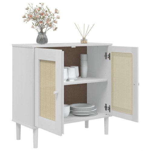 Skænk SENJA 80×35×80 cm - rattan-look, massivt fyrretræ, hvid