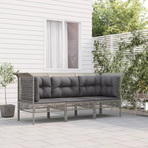 Loungesæt til haven 3 dele med hynder polyrattan grå