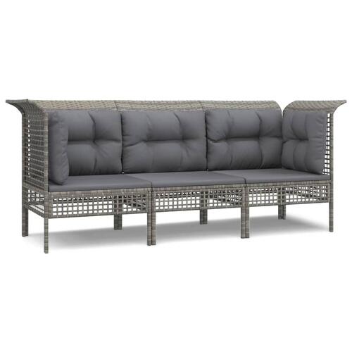 Loungesæt til haven 3 dele med hynder polyrattan grå