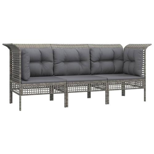 Loungesæt til haven 3 dele med hynder polyrattan grå