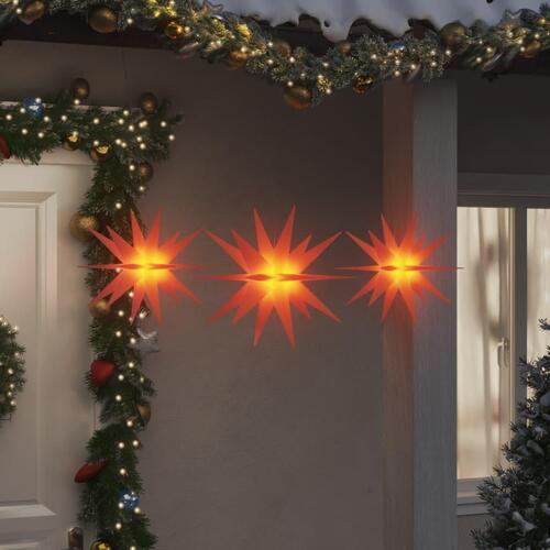 Juledekoration med LED-lys 3 stk. foldbar rød