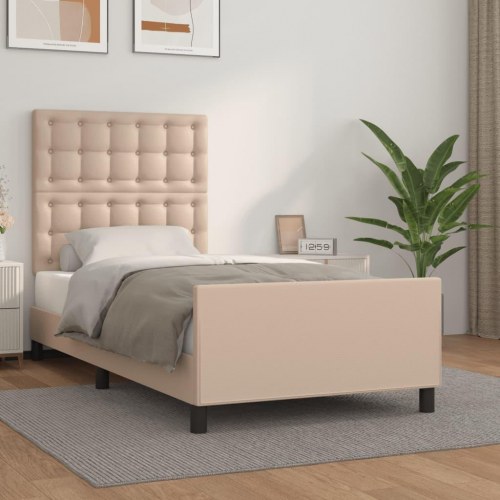 Sengeramme med sengegavl 100x200 cm - kunstlæder, cappuccino