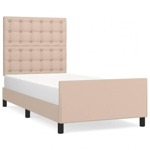 Sengeramme med sengegavl 100x200 cm - kunstlæder, cappuccino