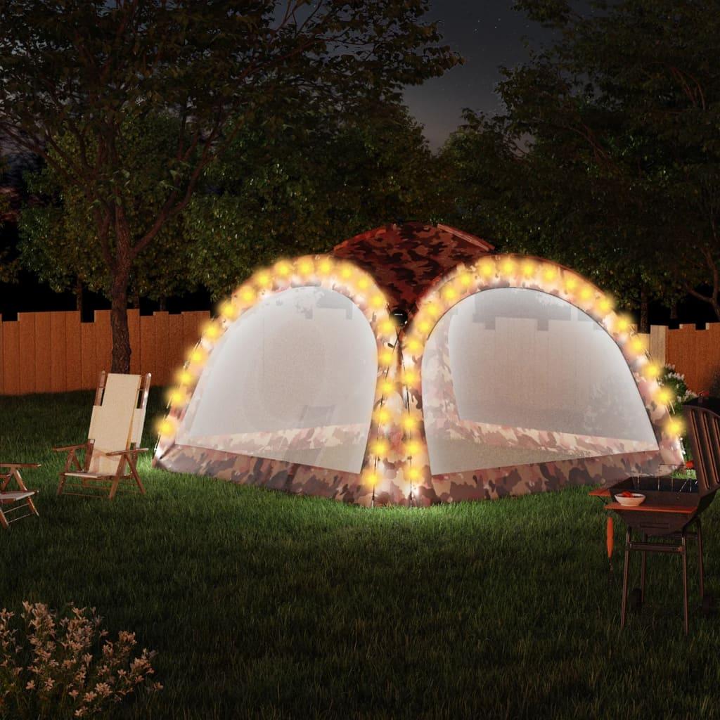 Festtelt med LED og 4 sidevægge 3,6x3,6x2,3 m camouflagefarvet
