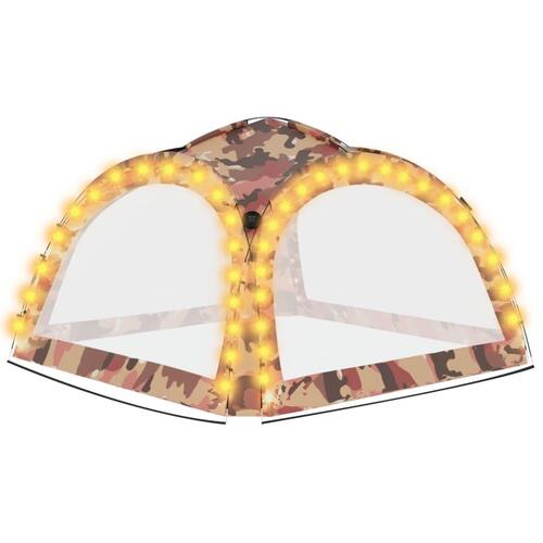 Festtelt med LED og 4 sidevægge 3,6x3,6x2,3 m camouflagefarvet