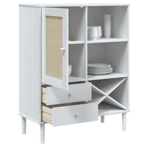Skænk SENJA 90x40x112 cm rattan-look massivt fyrretræ hvid