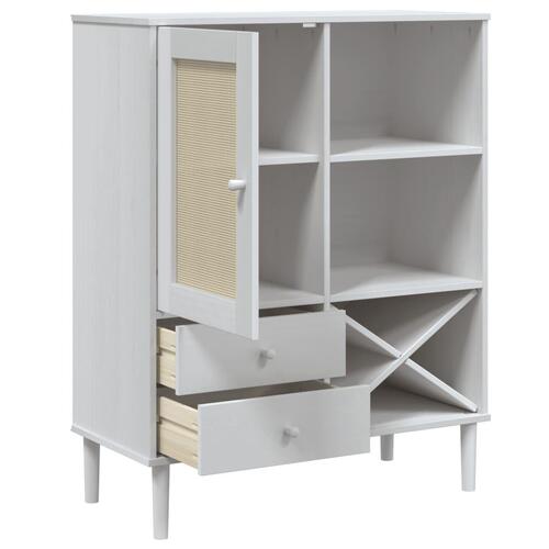 Skænk SENJA 90x40x112 cm rattan-look massivt fyrretræ hvid