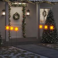 Juledekoration med LED-lys og jordspyd 3 stk. 35 cm foldbar gul