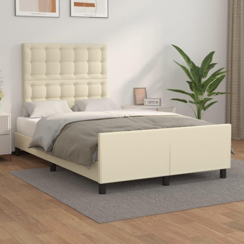 Sengeramme med sengegavl 120x200 cm i kunstlæder - cremefarvet