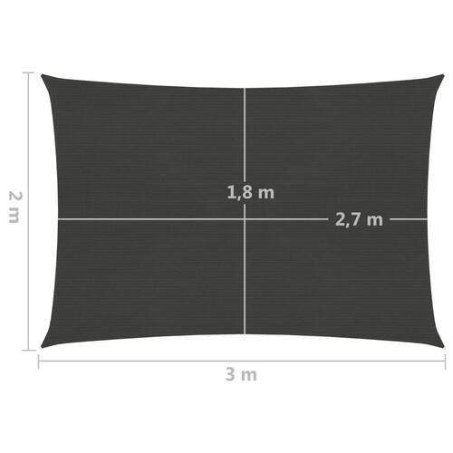 Solsejl 2x3 m 160 g/m² HDPE antracitgrå