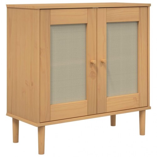 Skænk 80x35x80 cm i massivt fyrretræ - rattan-look, brun