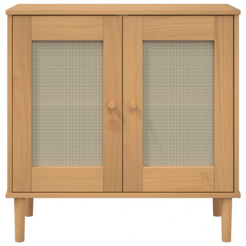 Skænk 80x35x80 cm i massivt fyrretræ - rattan-look, brun