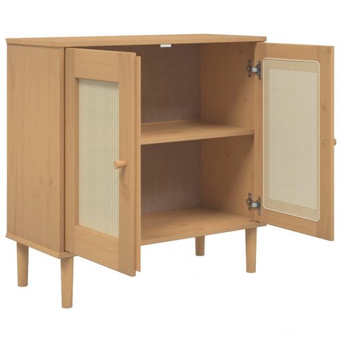Skænk 80x35x80 cm i massivt fyrretræ - rattan-look, brun