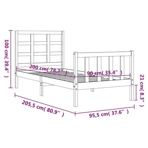 Sengeramme uden madras 90x200 cm massivt fyrretræ hvid
