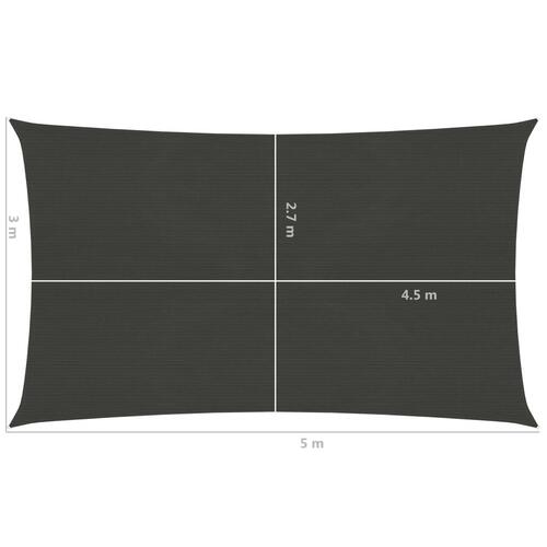 Solsejl 3x5 m 160 g/m² HDPE antracitgrå