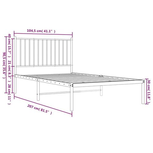 Sengeramme med sengegavl 100x200 cm metal sort