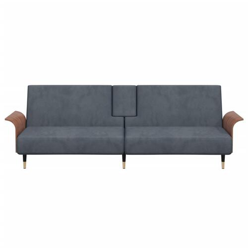 Sovesofa med kopholdere velour mørkegrå