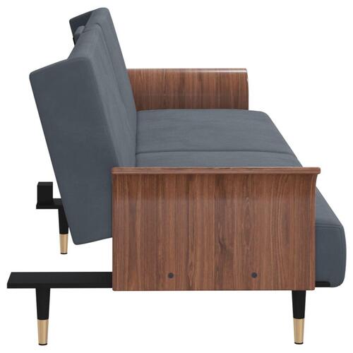 Sovesofa med kopholdere velour mørkegrå
