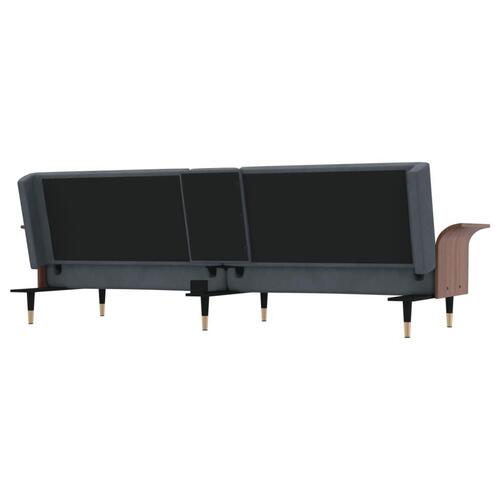 Sovesofa med kopholdere velour mørkegrå