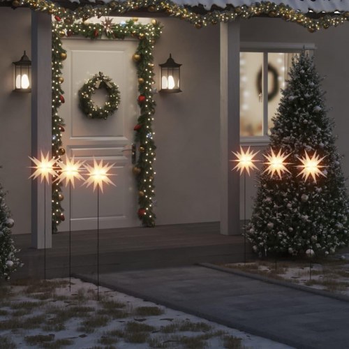 Juledekoration med LED-lys og jordspyd - 3 stk., foldbare stjerner 35 cm, hvid