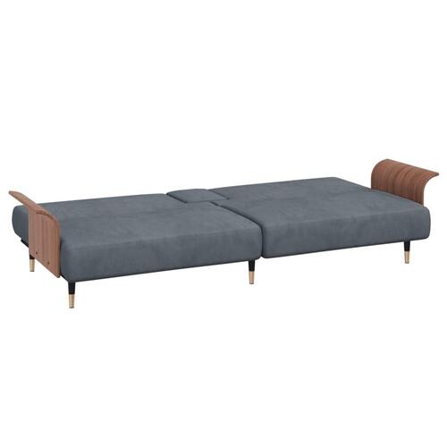Sovesofa med kopholdere velour mørkegrå