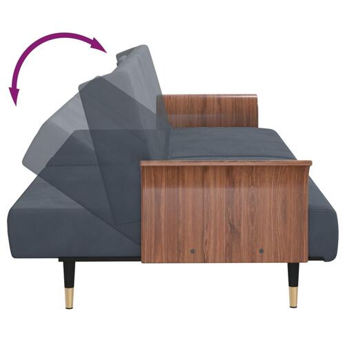 Sovesofa med kopholdere velour mørkegrå