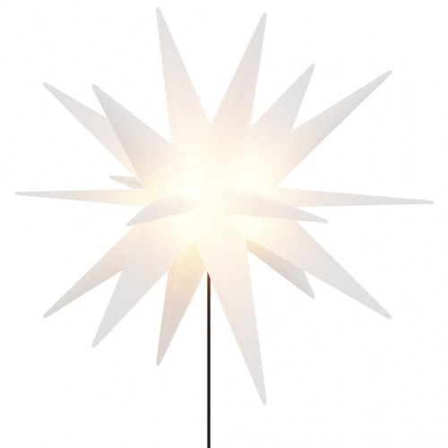 Juledekoration med LED-lys og jordspyd - 3 stk., foldbare stjerner 35 cm, hvid