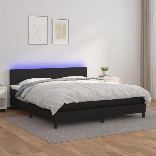 Kontinentalseng med LED-lys 180x200 cm i kunstlæder - sort