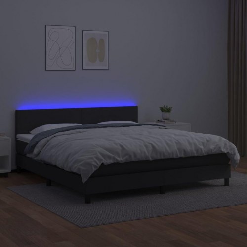 Kontinentalseng med LED-lys 180x200 cm i kunstlæder - sort