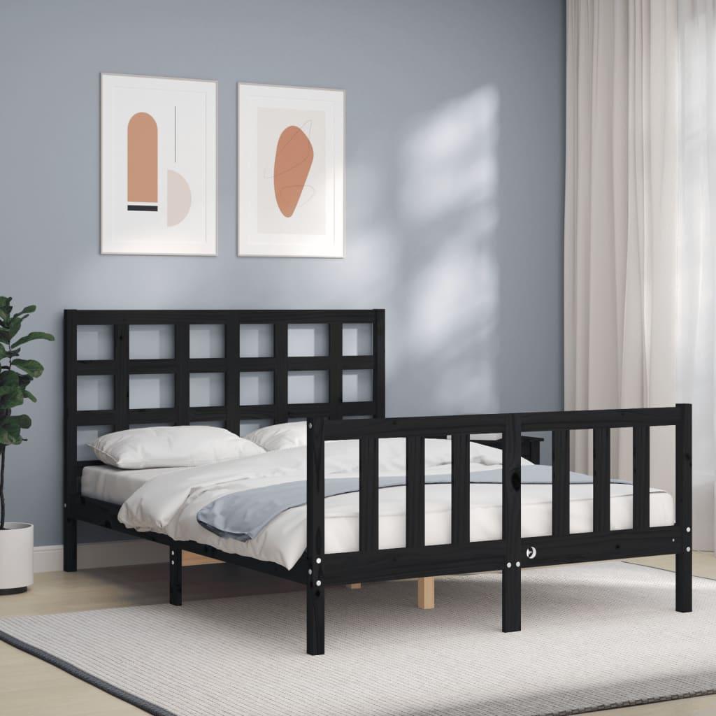 Sengeramme med sengegavl 140x190 cm massivt træ sort