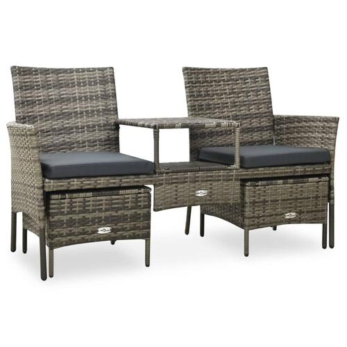 2-personers havesofa med tebord og taburetter polyrattan grå