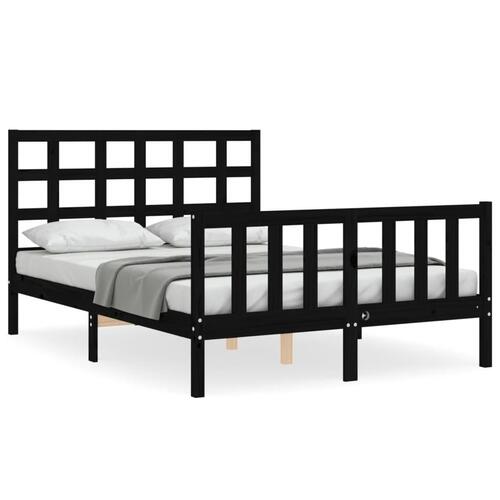 Sengeramme med sengegavl 140x190 cm massivt træ sort
