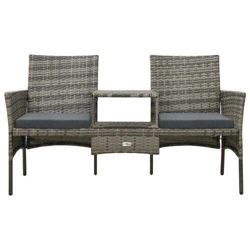 2-personers havesofa med tebord og taburetter polyrattan grå