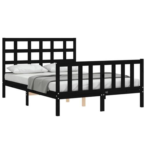 Sengeramme med sengegavl 140x190 cm massivt træ sort