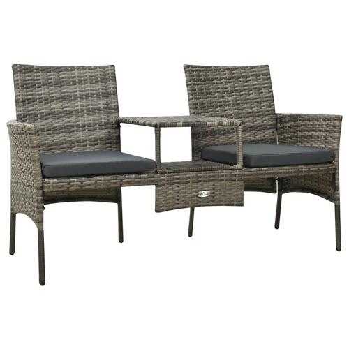 2-personers havesofa med tebord og taburetter polyrattan grå