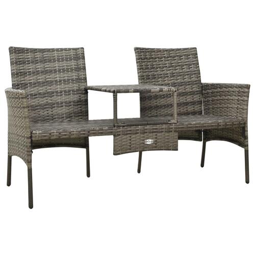 2-personers havesofa med tebord og taburetter polyrattan grå