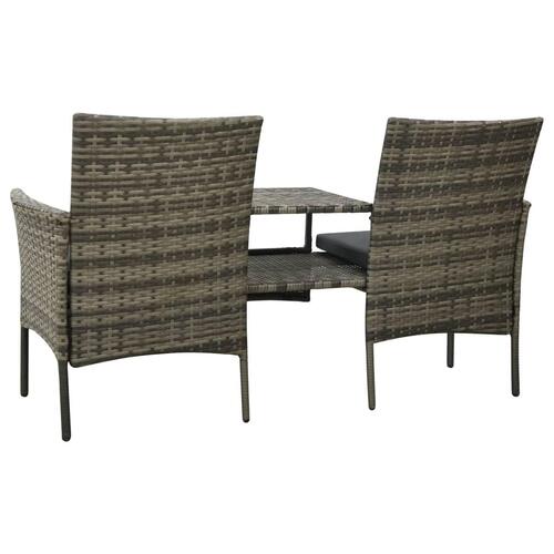 2-personers havesofa med tebord og taburetter polyrattan grå