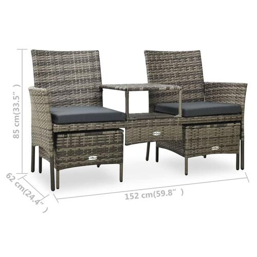 2-personers havesofa med tebord og taburetter polyrattan grå