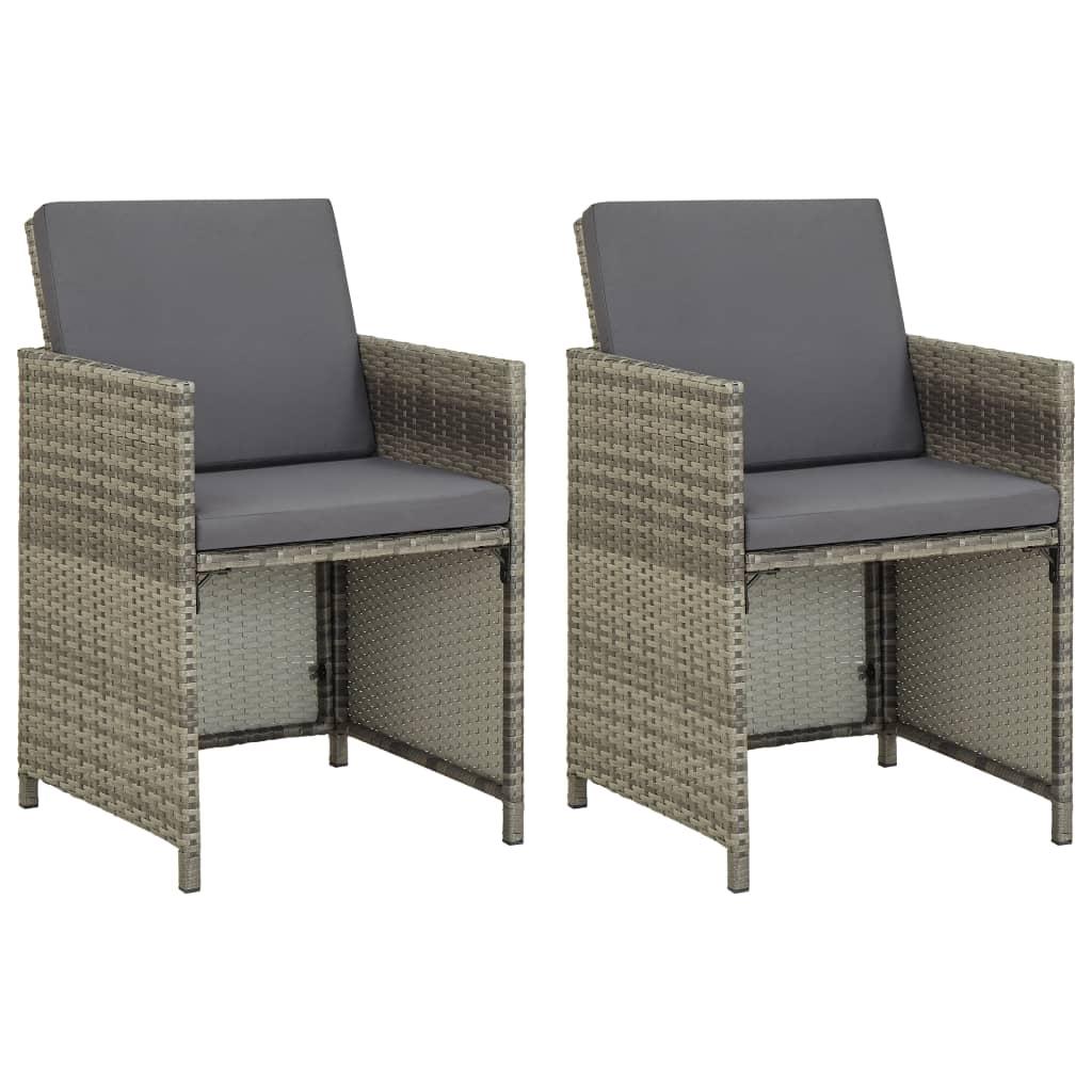 Havestole 2 stk. med hynder polyrattan grå