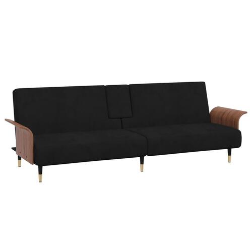 Sovesofa med kopholdere velour sort