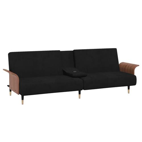 Sovesofa med kopholdere velour sort